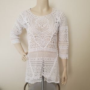 WHITE Crochet 3/4 Sleeve Tunic